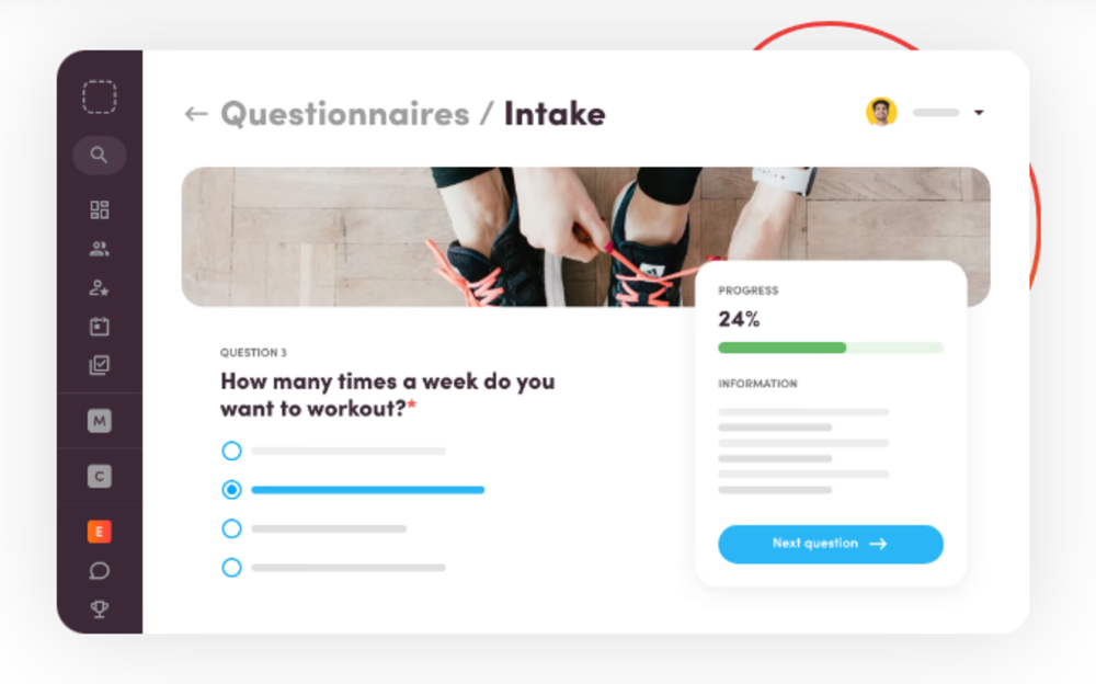 Screenshot of Virtuagym Questionnaires