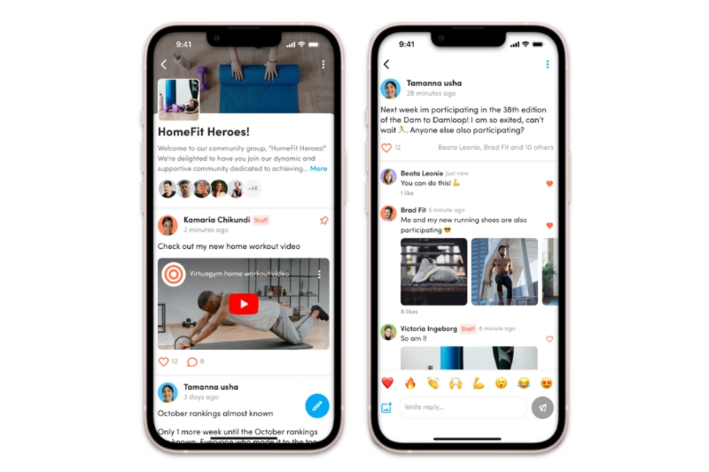 2 screenshots from Virtuagym app community overview