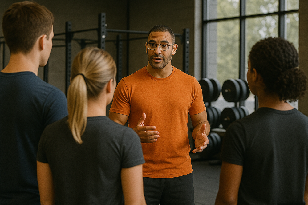A gym owner explaining the new rule to his staff