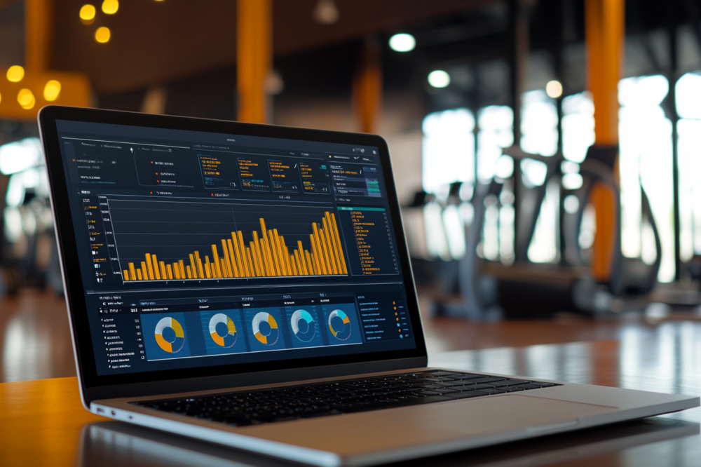 Cliënt die oefeningen uitvoert met AI-gestuurde camera’s, die houding en techniek controleren om blessures te voorkomen.