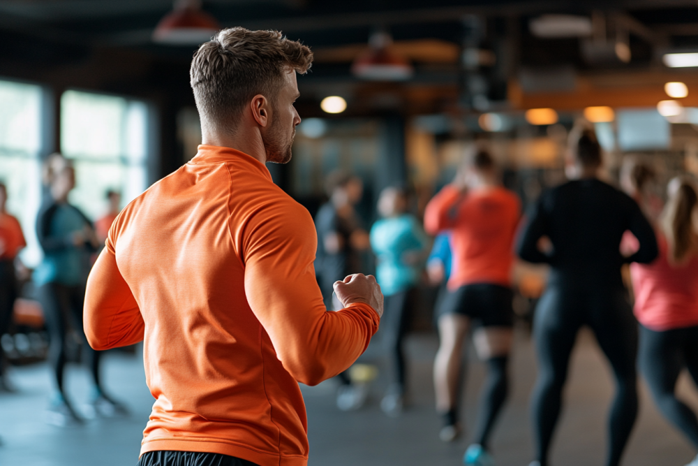 Eine Gruppe, die an Fitnesskursen teilnimmt, die sich auf körperliche Aktivität und körperliche Fitness konzentrieren und die wichtigsten Fitnesstrends vorstellen.