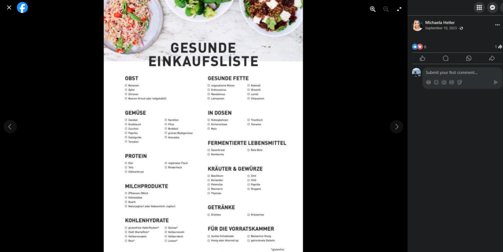 Gesunde Einkaufsliste Infografik