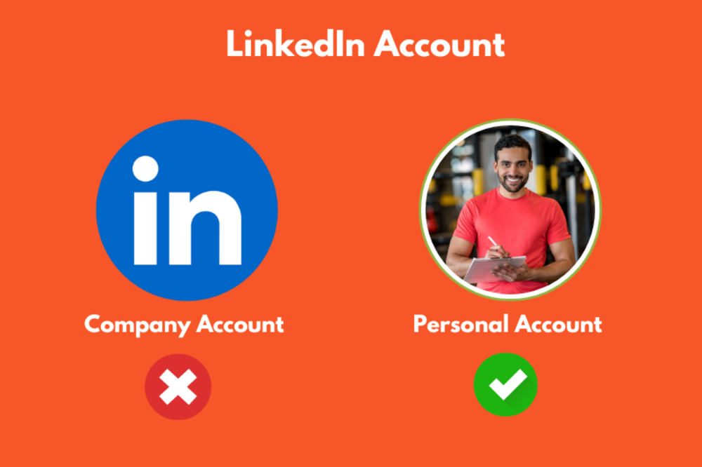 Grafik, die LinkedIn-Konten von Privatpersonen mit denen von Unternehmen vergleicht und die Privatkonten für Trainer empfiehlt.