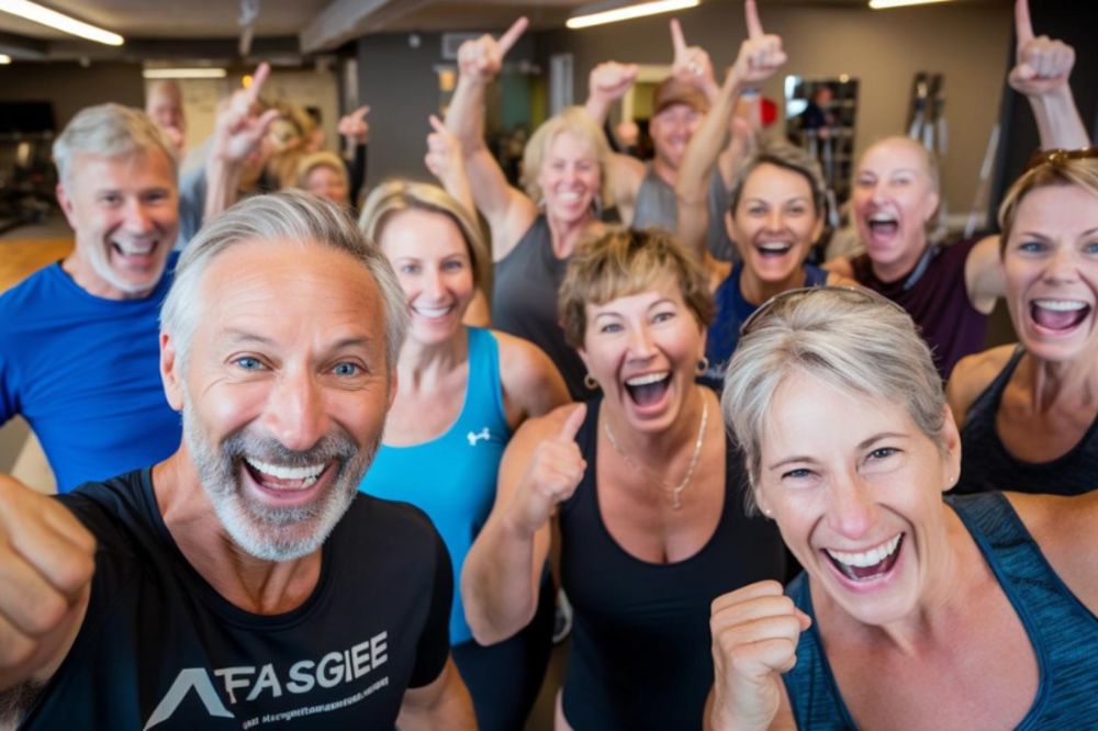 Gruppe von glucklichen Fitnessbesuchern