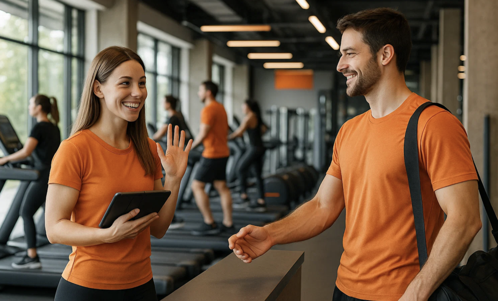 Entrenadores en la sala de acceso de cardio con mucho compromiso en la sesión del welcome pack