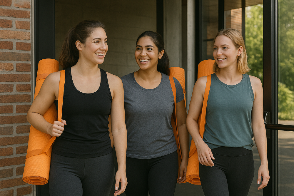Miembro de un centro fitness bebe agua al lado de su gym