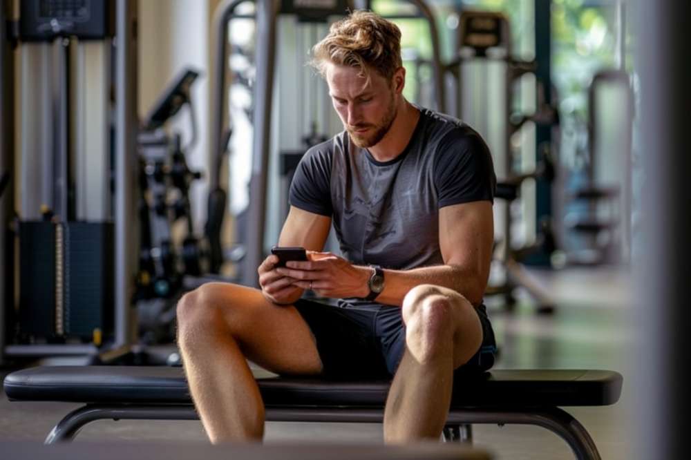 Mobile Fitness-Apps, die auf einem Smartphone angezeigt werden und aktuelle sportmedizinische Berichte über körperliche Fitness widerspiegeln.