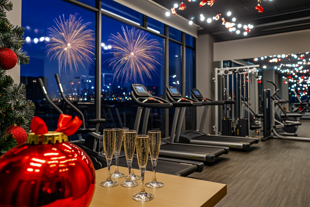 Neujahrsaktion für Sport und Bewegung mit Feuerwerk und Neujahrsfitness