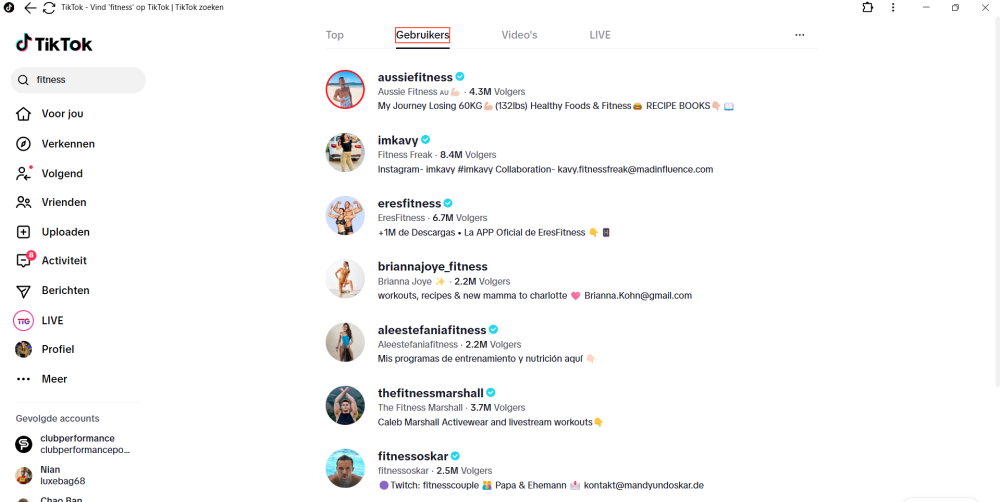 TikTok screenshot fitness accounts