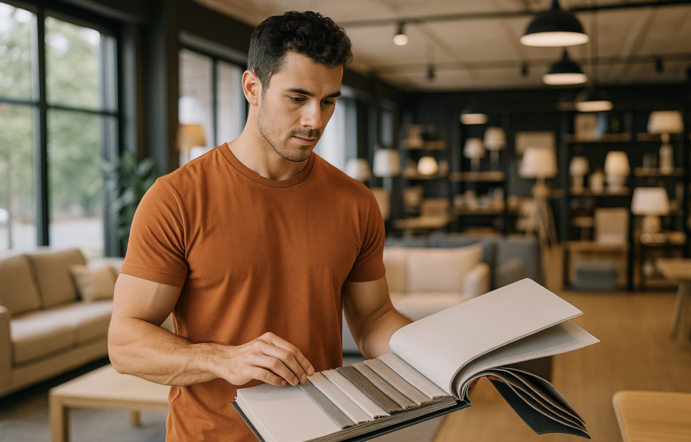 Propietario revisando diferentes artículos de mobiliario