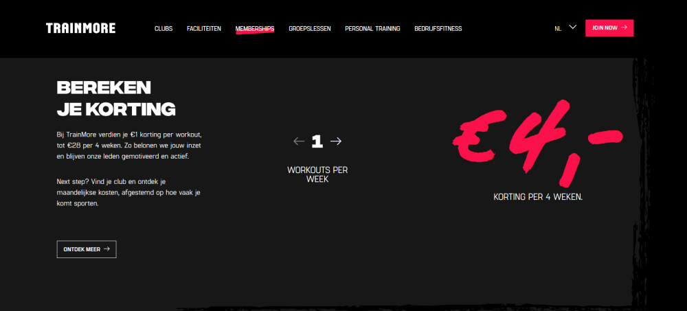 Screenshot website Fitnessketen Trainmore