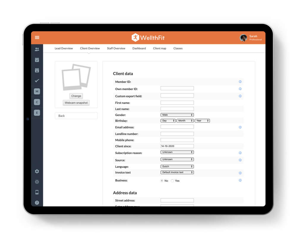 Overzicht van klantgegevens in Virtuagym app