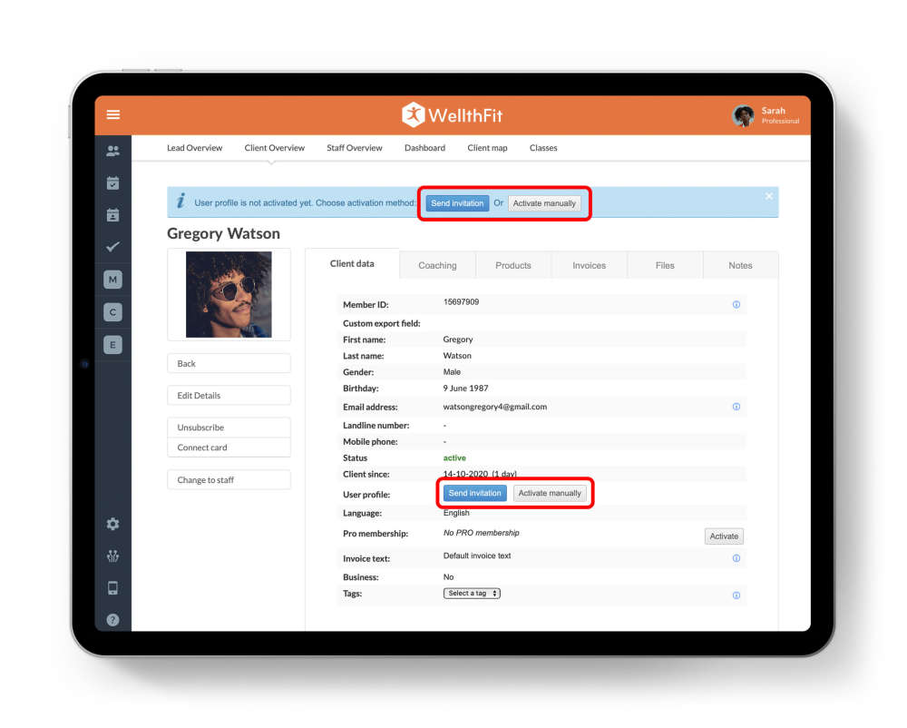 overzicht van hoe account te activeren in Virtuagym app