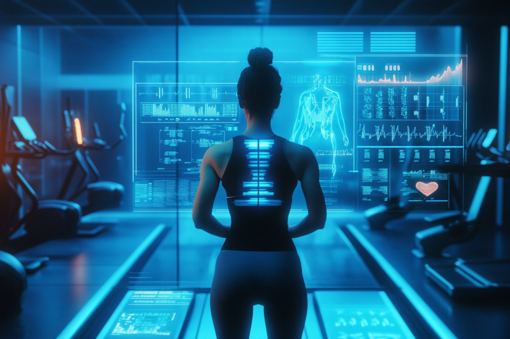 Trainer die menselijke intelligentie en AI combineert voor een optimale, data-gestuurde trainingssessie.