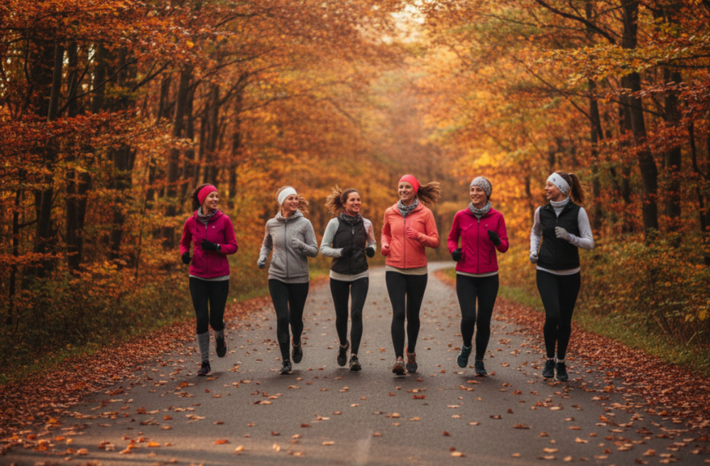 Gruppe geht im Tageslicht laufen um Trainingserfolge zu erzielen