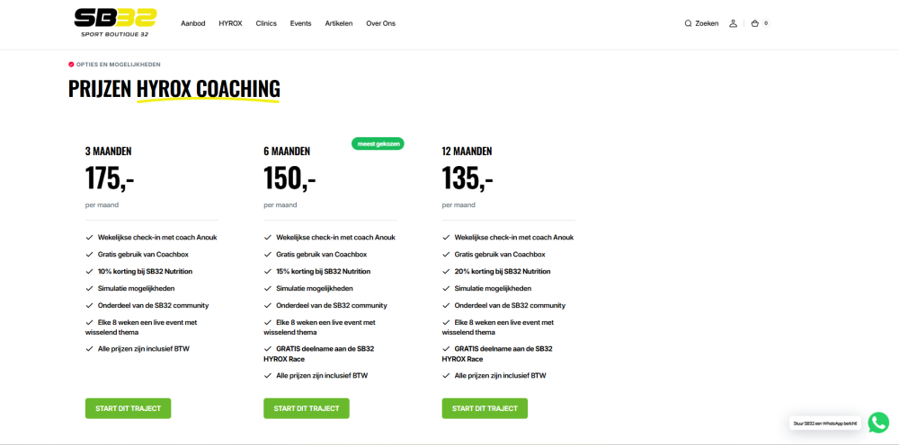 SportBoutique32 biedt online HYROX coaching aan met trainingsschema&rsquo;s, online coaching en tools en feedback en support.