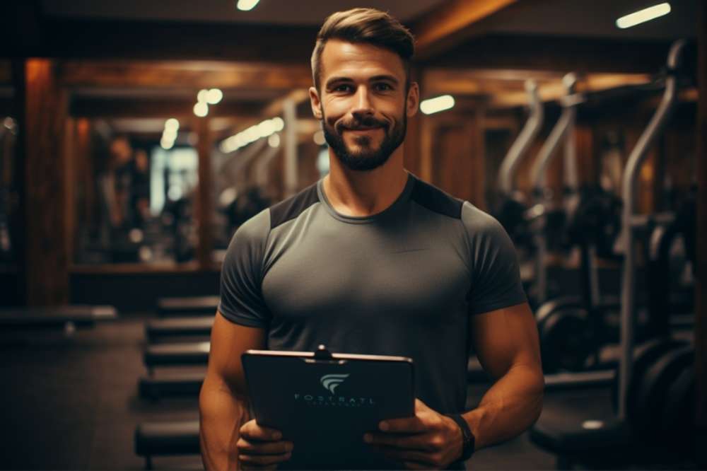 fitness trainer mit tablet