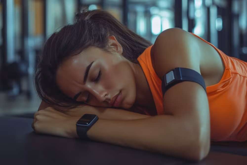 Woman with smartwatch follows a workout schedule that integrates a holistic approach.