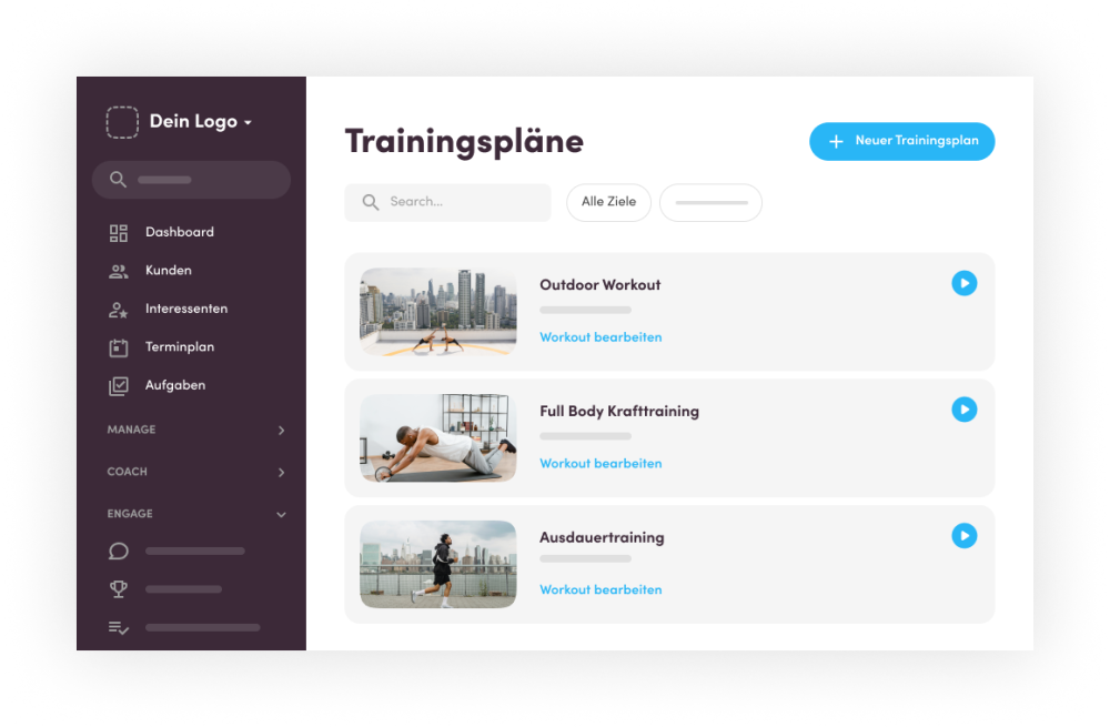 Trainingsplan-Modul von Virtuagym