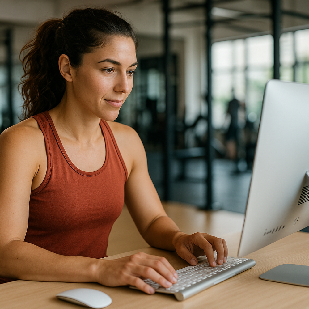 a gym owner checking fitness metrics