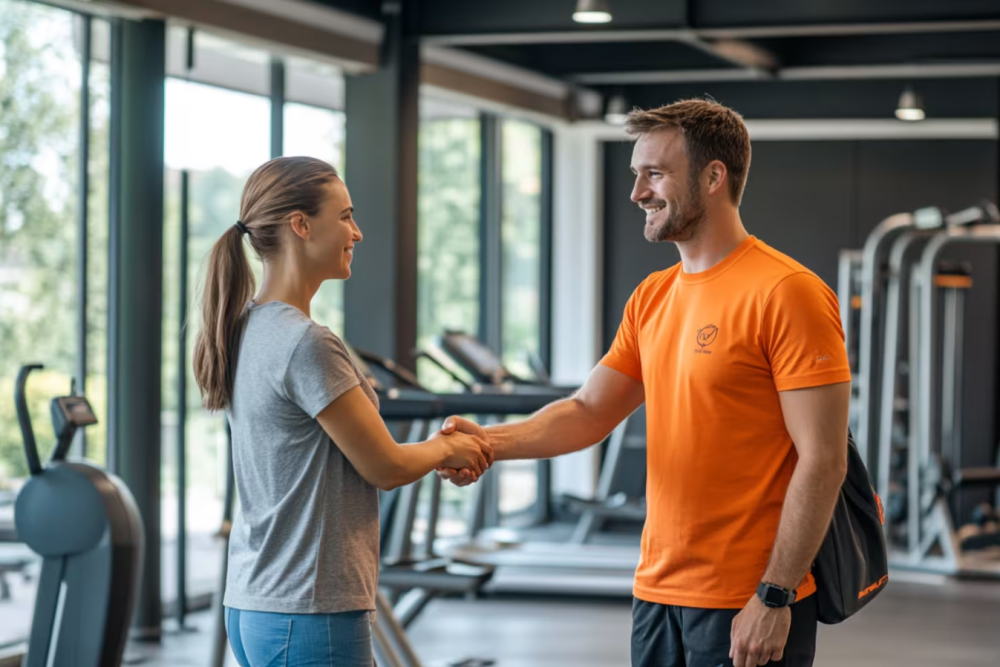 Personal trainer closing a deal with a new client