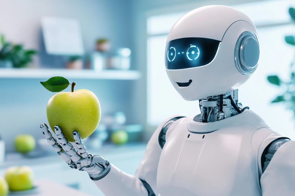 Robot sostiene una manzana