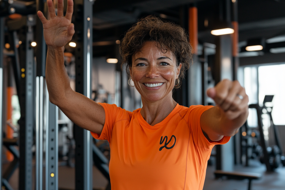 Entrenador personal hace ejercicios de cardio y hombros en el suelo