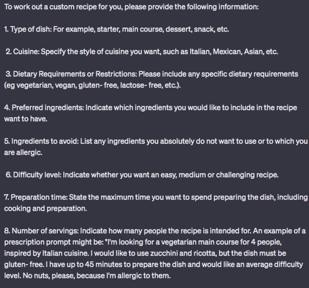 Prompt recipes by ChatGPT