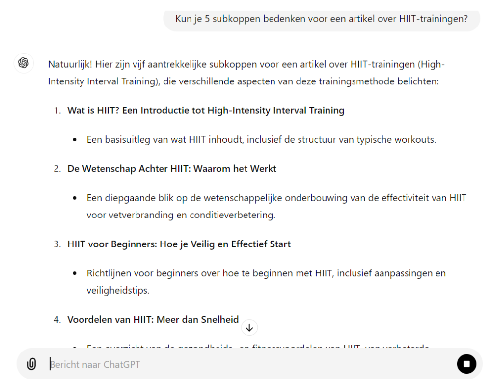 chatgpt screenshot voor dynamische wereld van fitness