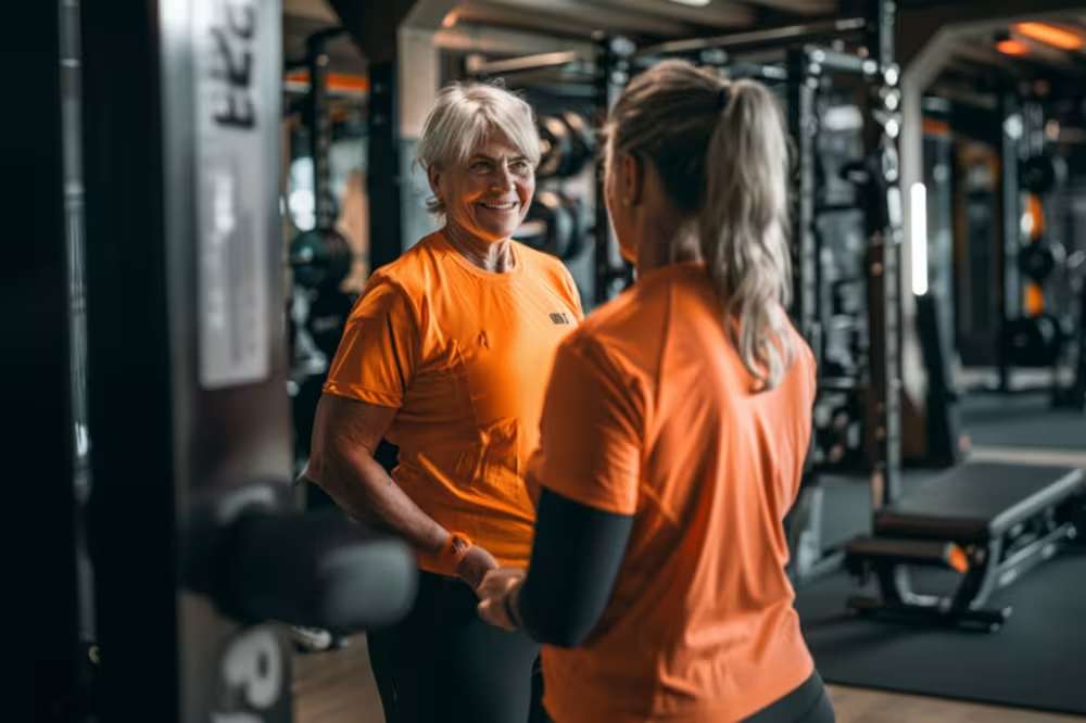 two trainers interacting with each other