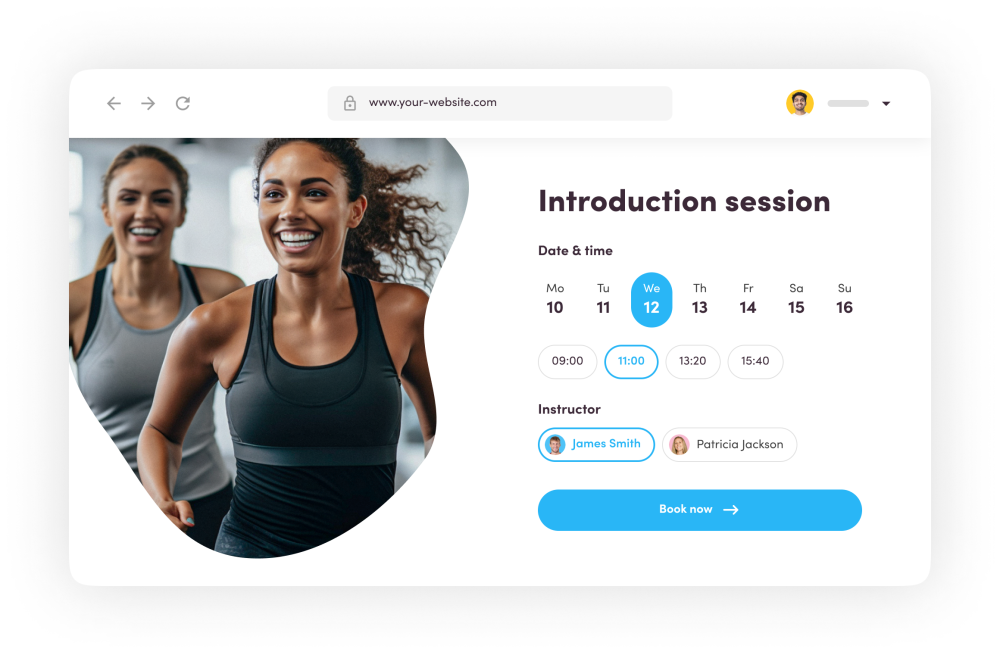 El widget de reservas en línea de Virtuagym, plug-and-play, para tu sitio web.