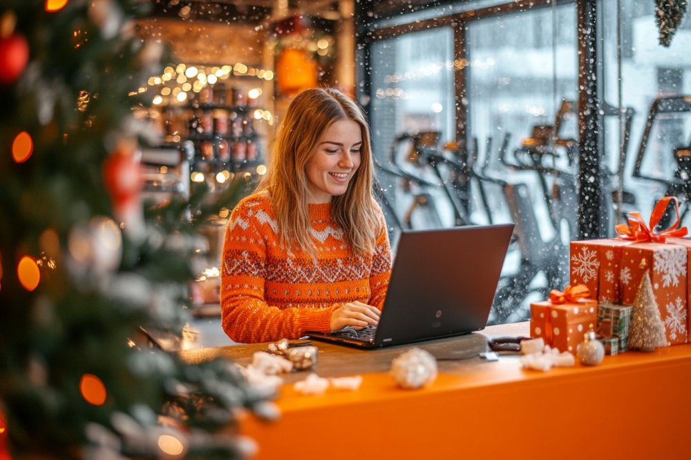 Fitness professional working on her laptop
