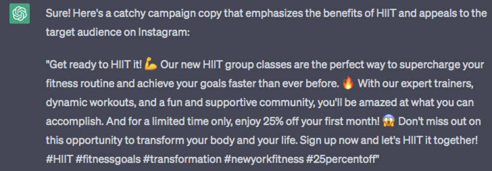 ChatGPT campaign example