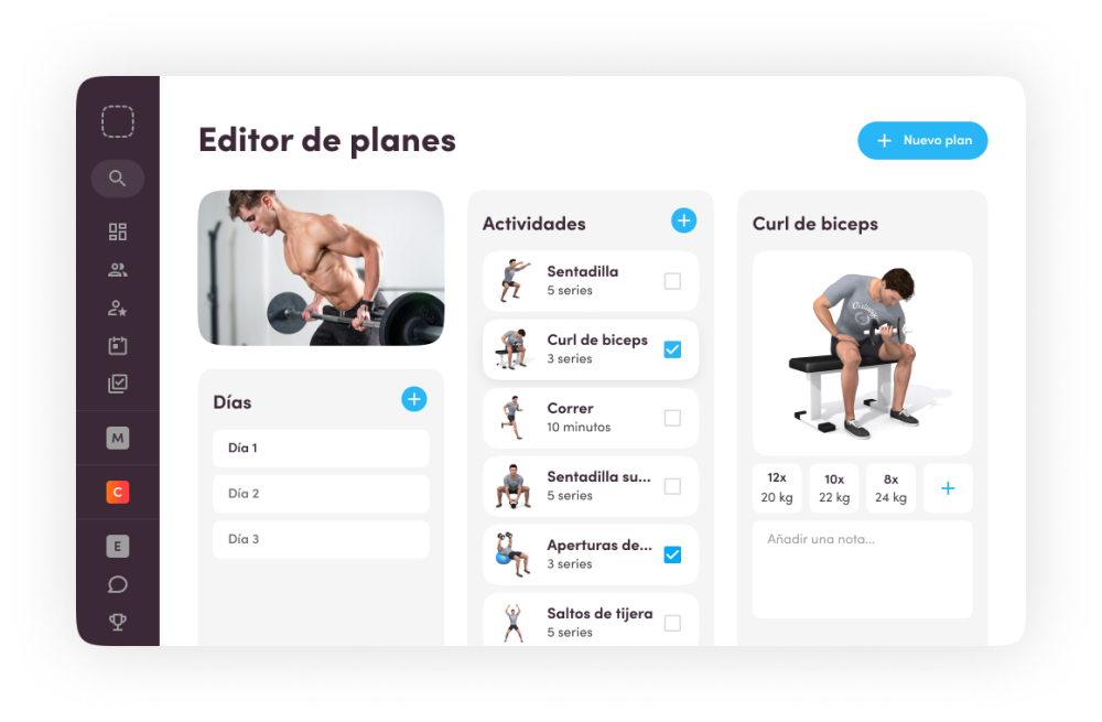Editor de planes de entrenamiento del software para gimnasios