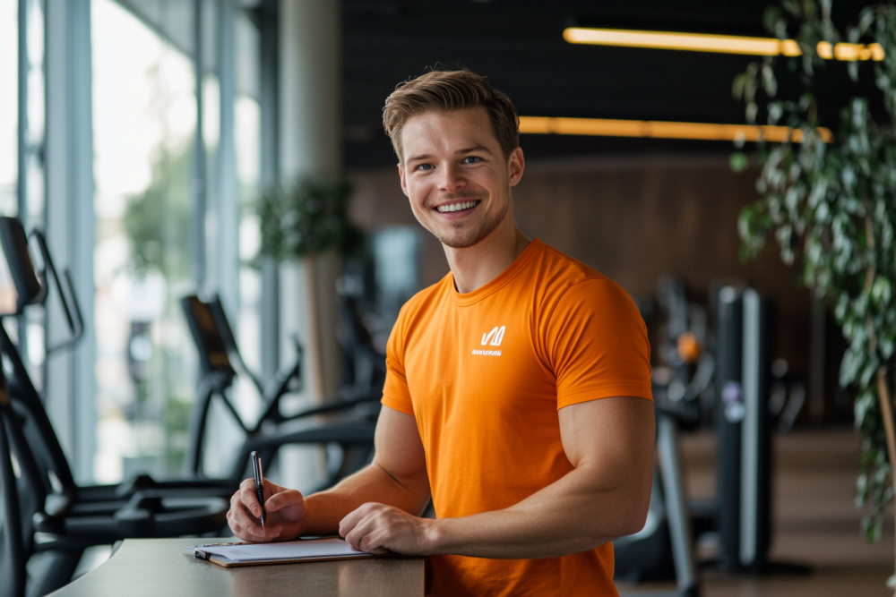 glücklicher personal trainer im januar