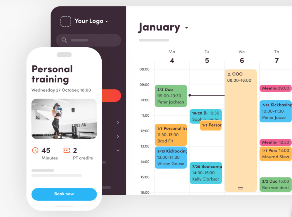 Image of a personal training app with tools to achieve fitness goals
