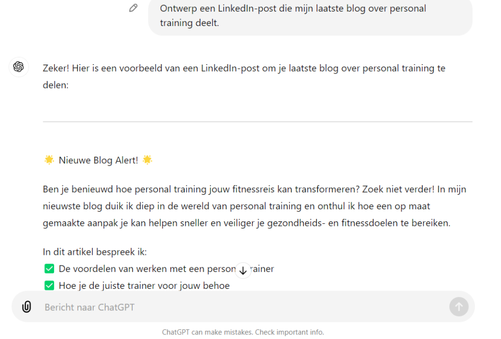 machine learning voor fitness chatgpt screenshot