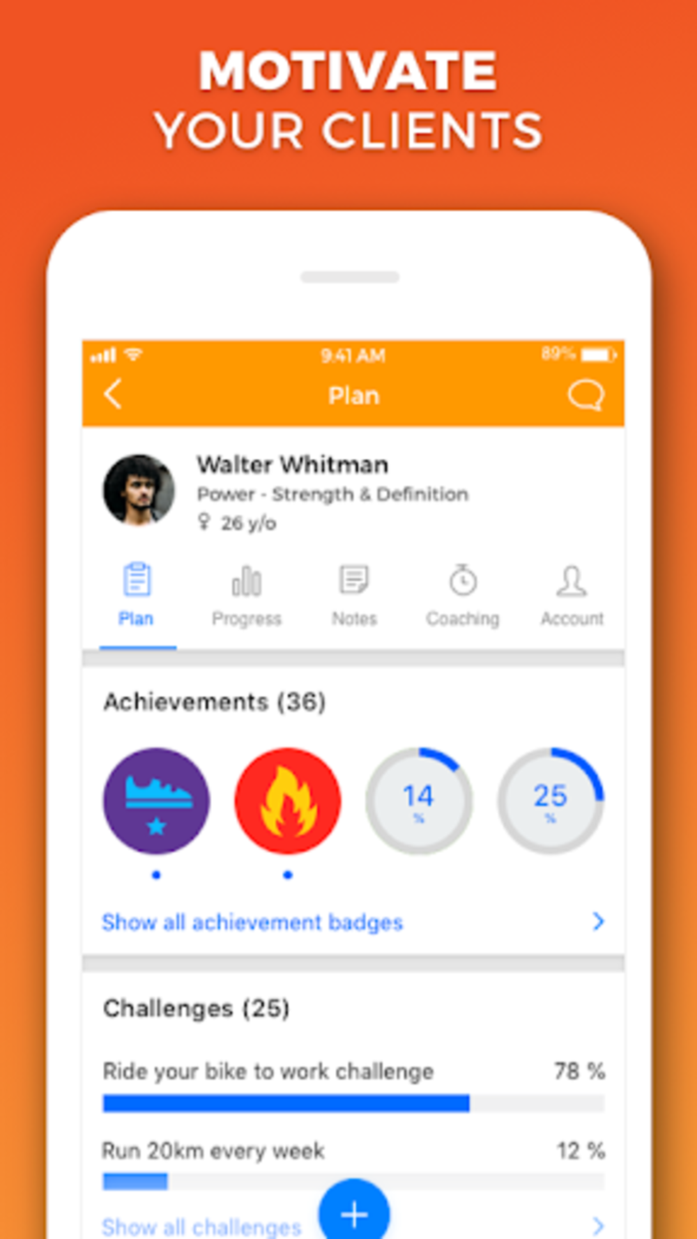 Screenshot of virtuagym&rsquo;s free fitness coaching app