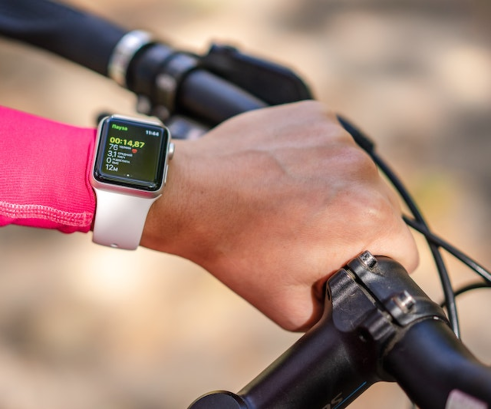 A fitness tracker on a wrist