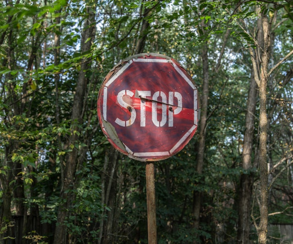old stop sign in the middle of the forest