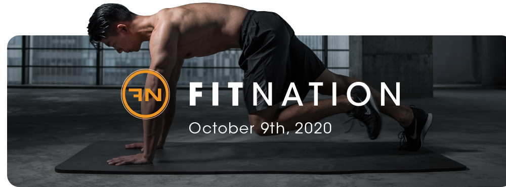 Fitnation logo op de achtergrondman aan het sporten