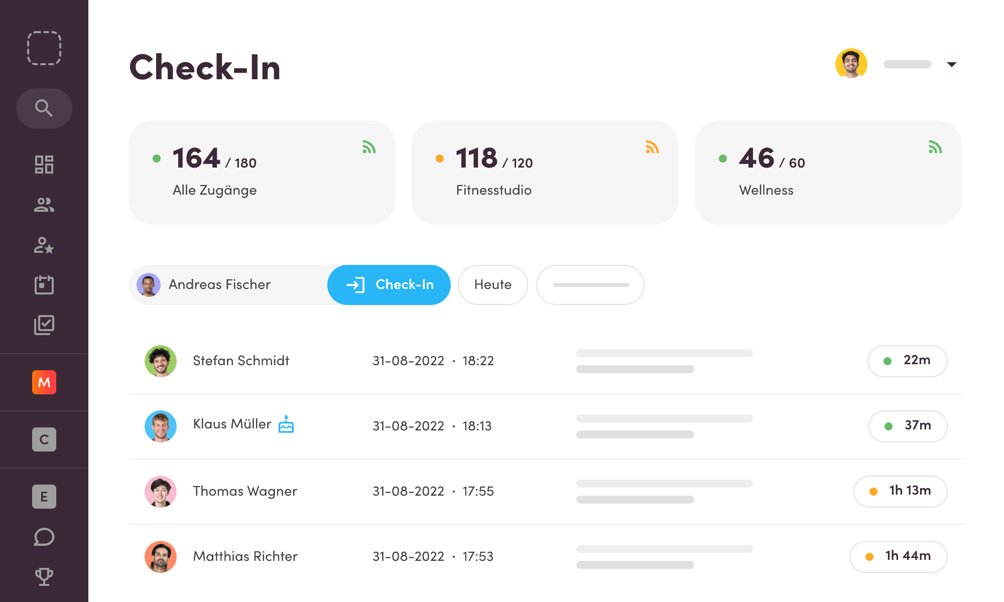 fitnessstudio check-in software