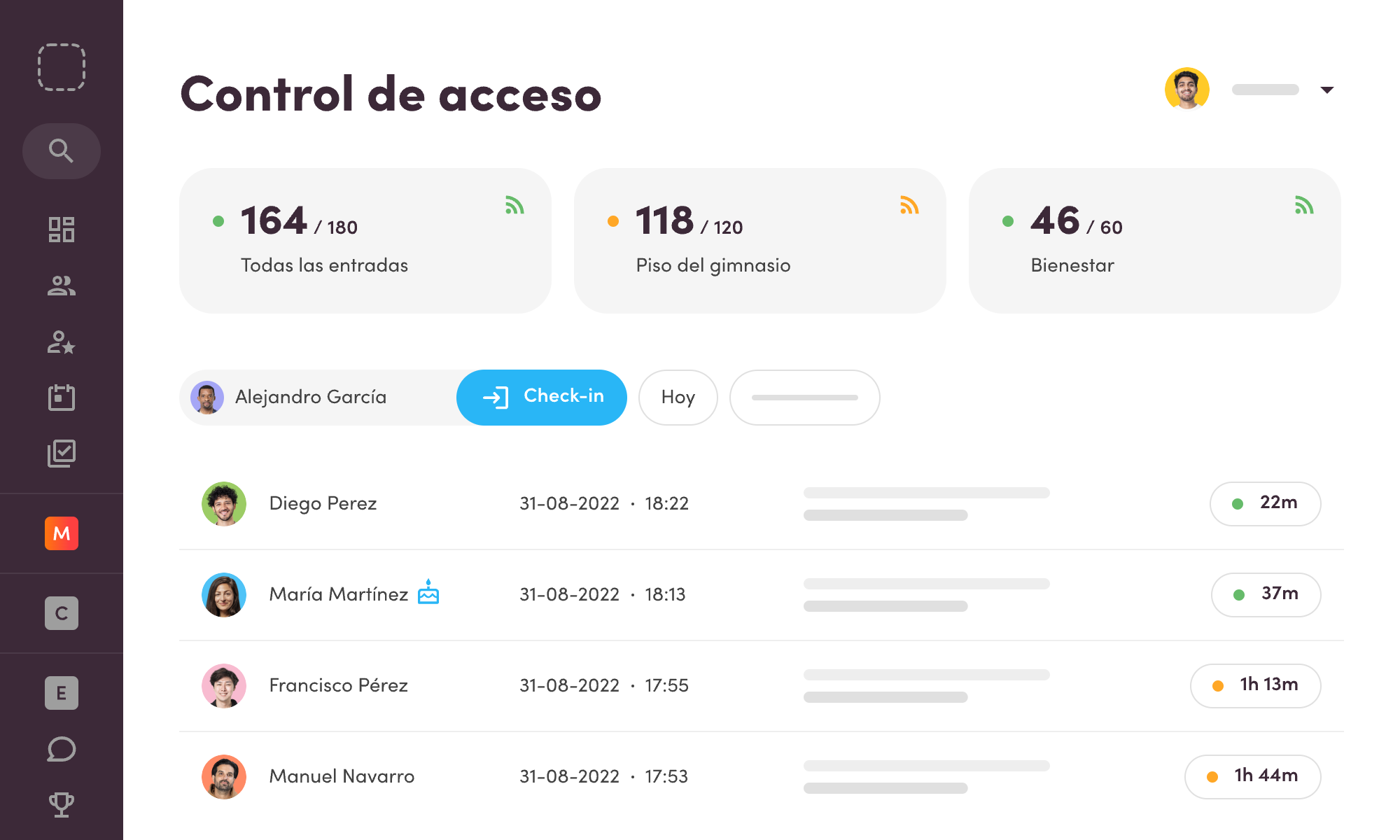 control de acceso para gimnasios