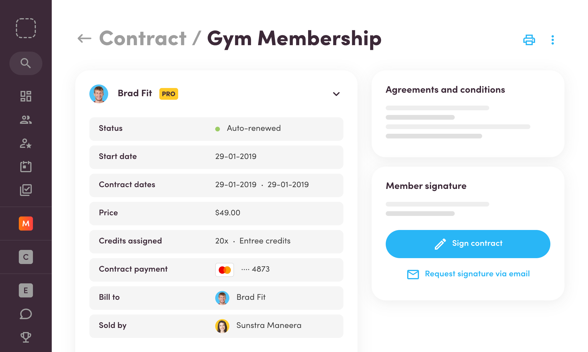 Image showing the information to be entered when getting a gym membership