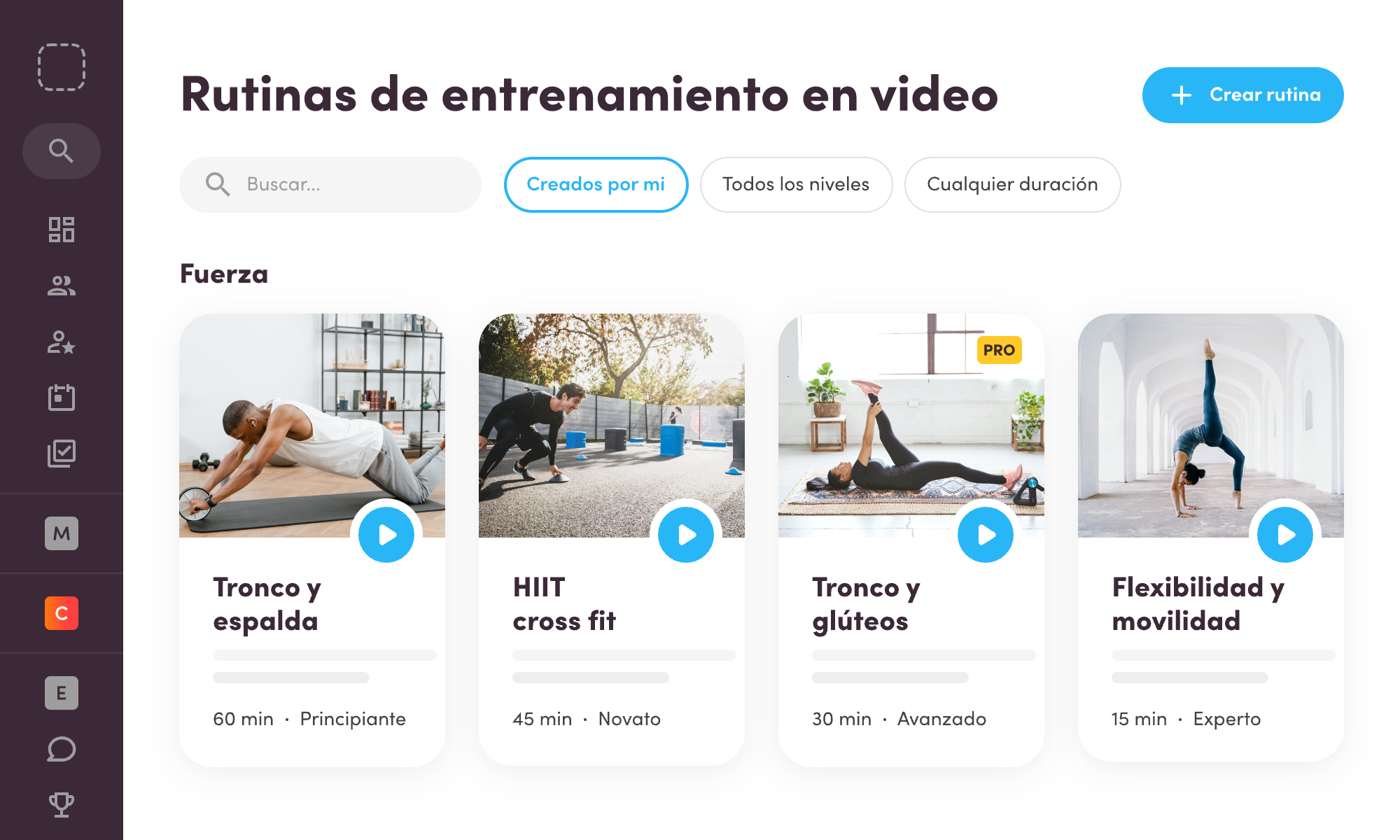 Diferentes entrenamientos en video para elegir 
