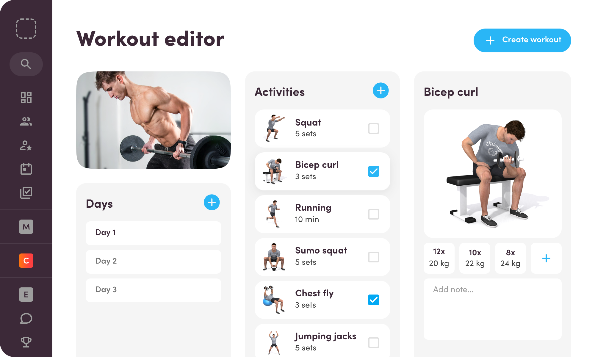 workout editor for personal trainers