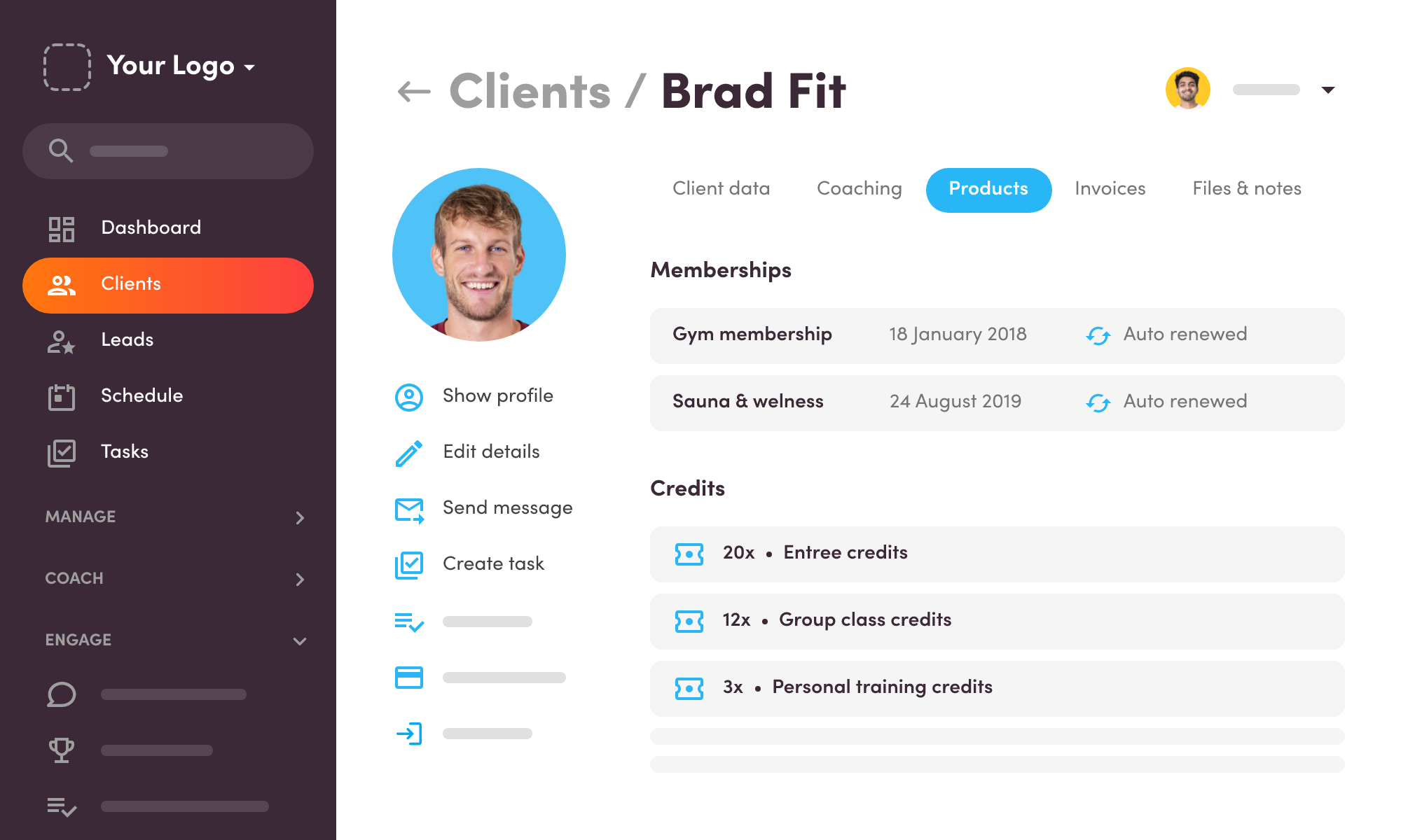 Client overview in fitness memberships