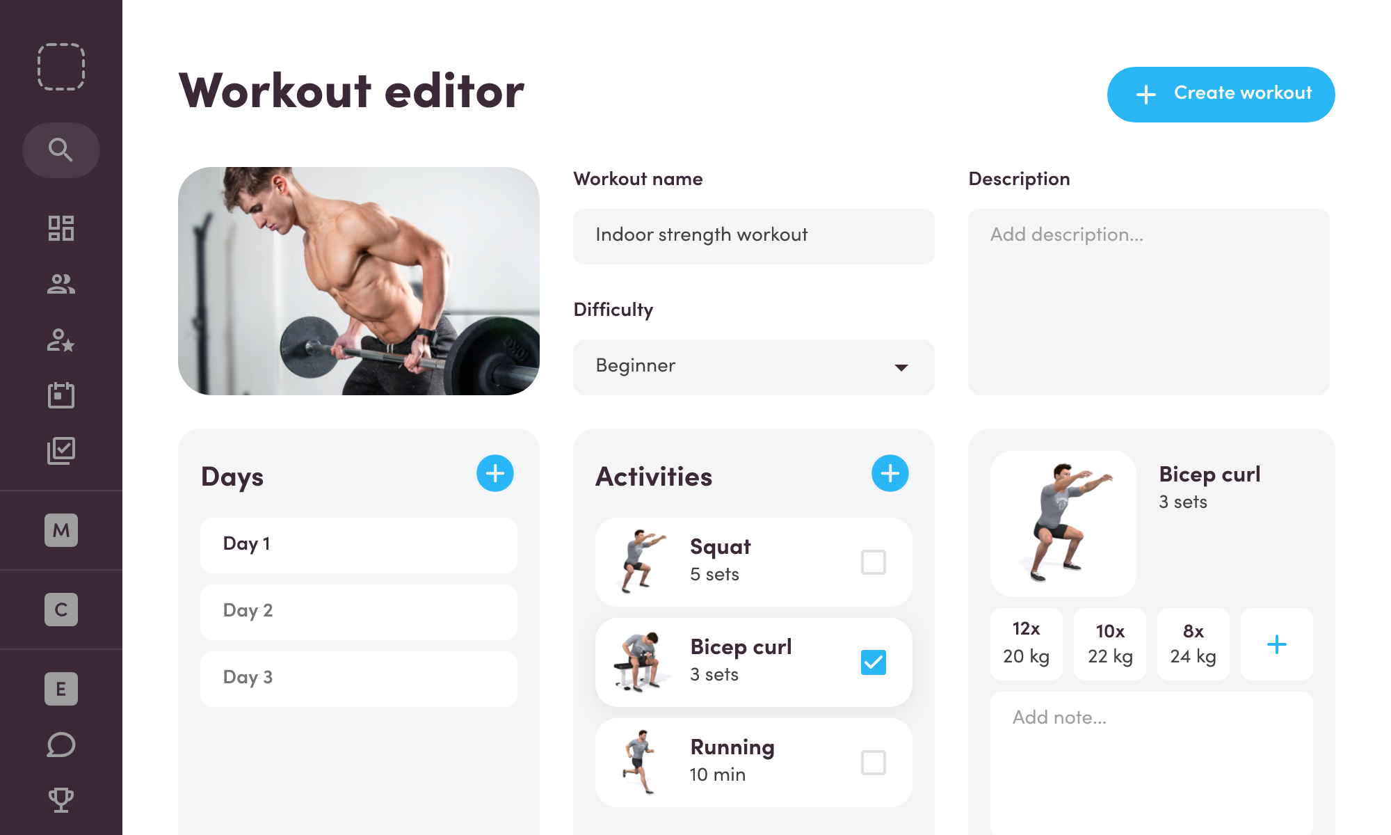 Work-out editor voor trainingschema's