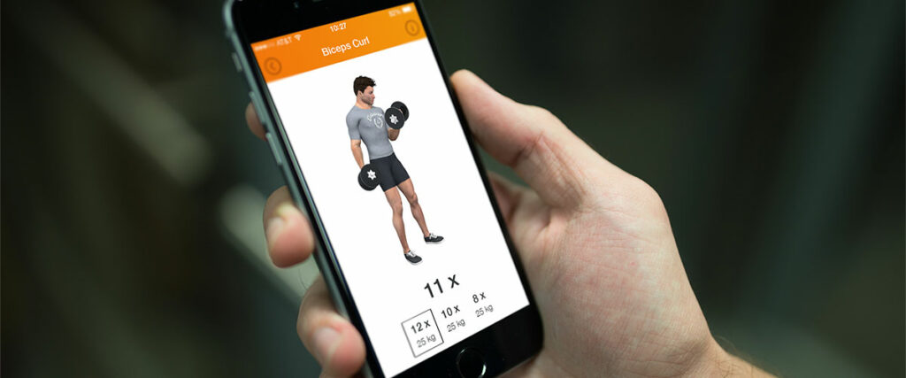 Iphone fitness app Virtuagym hand