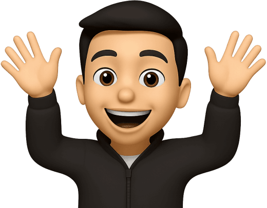 A memoji with both hands up.
